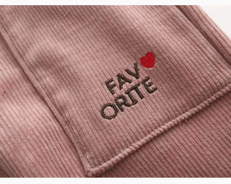 Manufacturers sell new autumn and winter zhongtong embroidery love elastic corduroy thickened trousers cotton trousers
