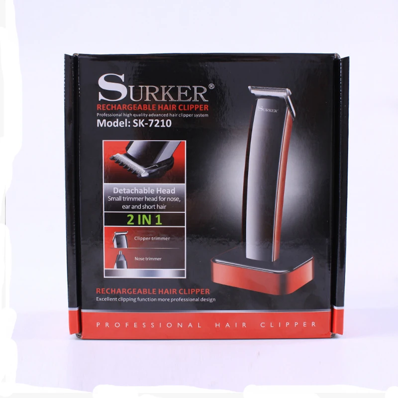Surker, электрический триммер для волос, SK-7210, 2 в 1, беспроводная перезаряжаемая машинка для стрижки волос, триммер для волос в носу, виски, триммер для бороды