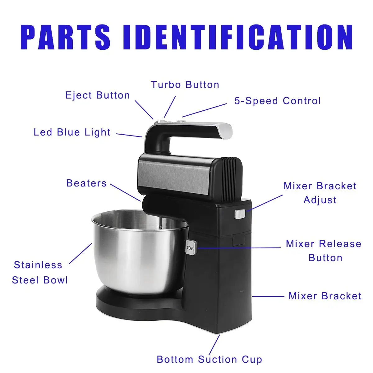 300W Multifunctional Dough Mixer Household Electric Food Mixer 3L 5-Speed Cream Cake Bread Stand Kitchen Food Mixer Blender