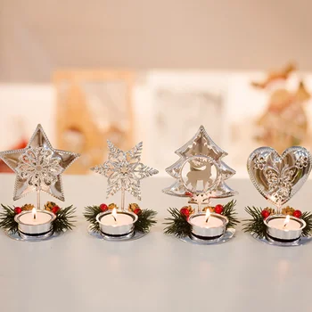 

Christmas Red Pine Cone Candlestick DIY Splice Christmas Decoration For Home Desktop Candle Holder Festival Party Supplies