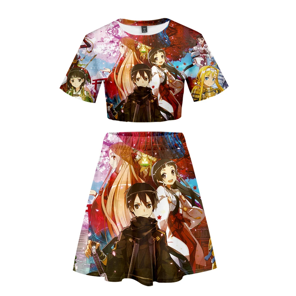 Sword art Online:Alicization 3D 2019 Fashion Shorts Elastic Waist Women's  Loose  Soft Sets Casual Short Skirts + navel T-shirt