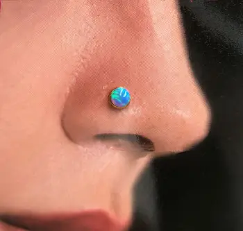 

2020 New arrival 925 sterling silver 3mm opal nose studs piercing body jewelry earring bone plated gold blue stone