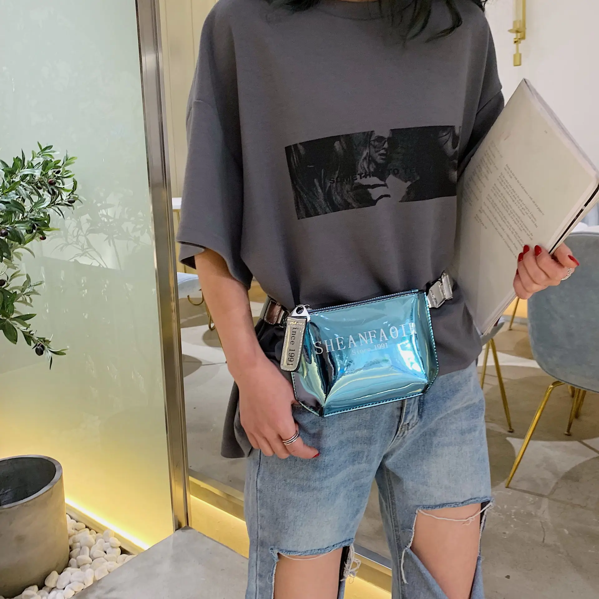 

Wallet Fashion Multifunctional Bag Chest Pack Women's 2019 New Style Fashion Cool Bright Surface Lettered Crossbody Bag Small Ba