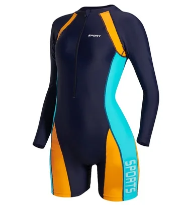 Lady Sport Professional Neck to Knee Competition Zipper Sexy Racing Swimsuit One Piece Surfing Monokini Swimsuit Sport Bodysuit