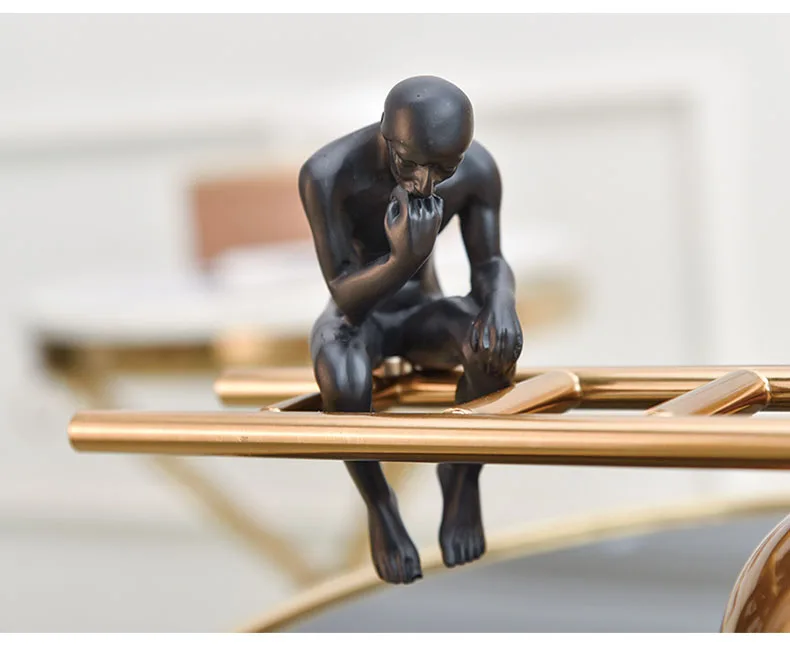 Thinker Sitting On Golden Metal Balance Seesaw Home Decor Accessories Figurine Living Room Ornament Objects Office Resin Gift