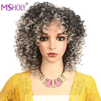 

Short Fluffy Hair Afro Kinky Curly Wig ombre Brown Honey Blonde Wig Heat Resistant Synthetic Cosplay Wigs for Black Women Msholy