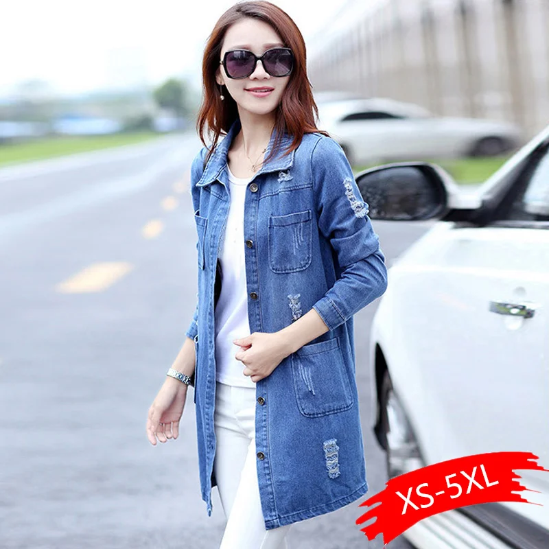Most effective  Women Coat Plus Size 3XL 4XL 5XL Autumn Casual Oversize Long Sleeve Denim Jacket Cardigan Overcoat 
