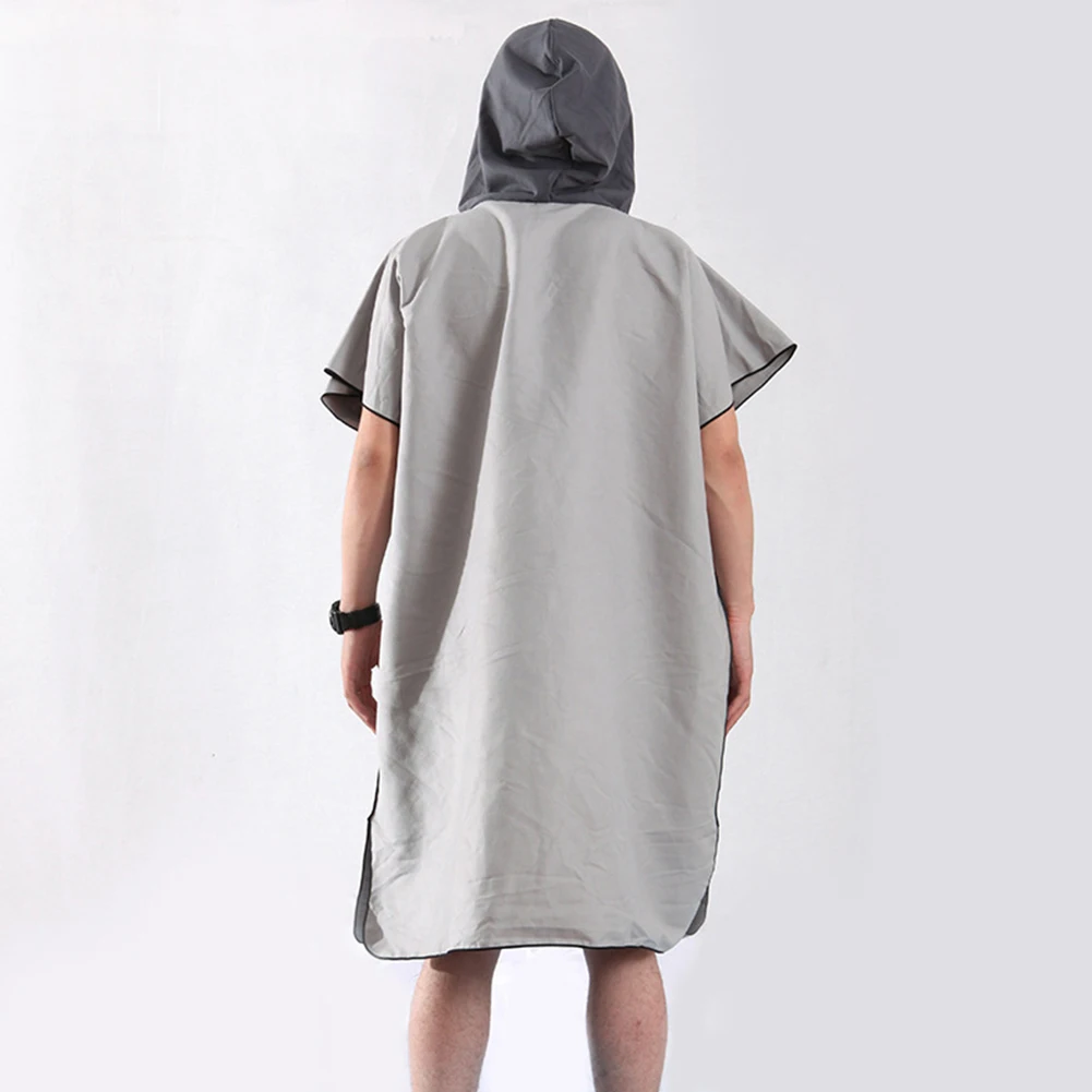 Grey Плащ с капюшоном, для улицы, для пловцов, быстросохнущее пончо, банное полотенце, для дома, из микрофибры, для спорта, для смены воды, для пляжа, для взрослых, унисекс - Цвет: Grey