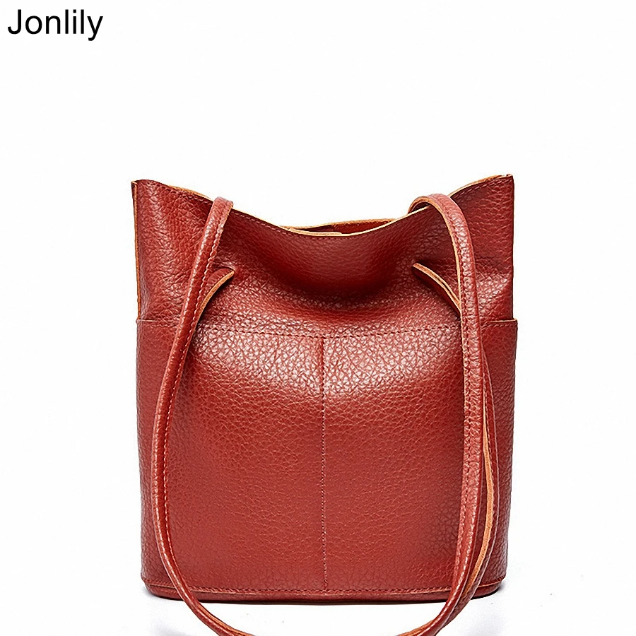 

Jonlily Women Genuine Leather Shoulderbag Bucket Composite Bag Female Messenger Crossbody Bag Teens Casual Daybag Purse -KG260