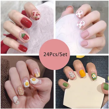 

Fake Nails Art Nail Tips Press on False with Designs Set Full Cover Artificial Short Packaging Kiss Display Clear Tipsy Stick