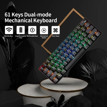 

RGB Effect 61 Keys Mechanical Keyboard 2.4G Wireless Dual Mode Mechanical Keyboard with Multimedia Keys Blue Switches