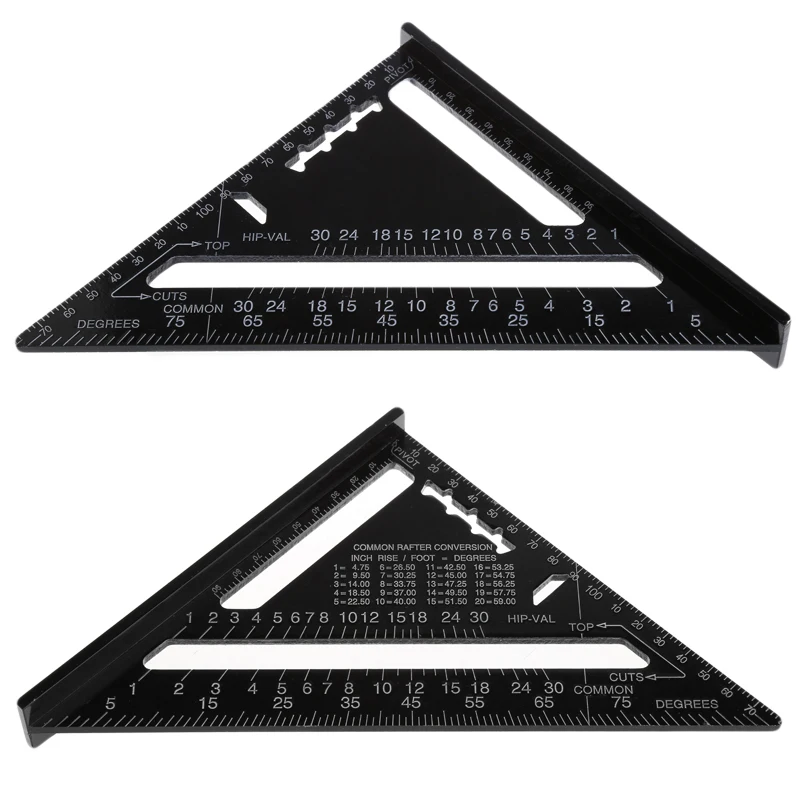 

Triangular Measuring Ruler 7 Inch Metric Aluminum Alloy Speed Square Roofing Triangle Angle Protractor Trammel Tester Tools
