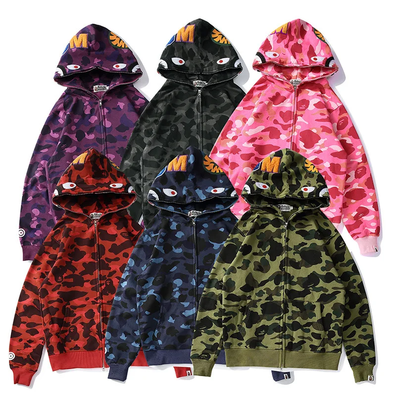 

Embroidered Shark Autumn And Winter Men'S Wear Popular Brand Printed Camouflage Shark Hoodie Men And Women Casual Couples Hooded