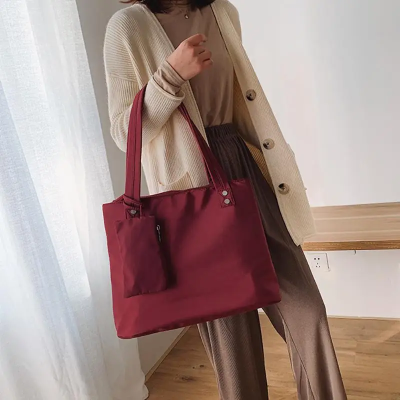 

Fashion Pure Color Shoulder Handbags Oxford Cloth Large Shopping Totes with Clutch Women Rivet Decorative Travelling Bags