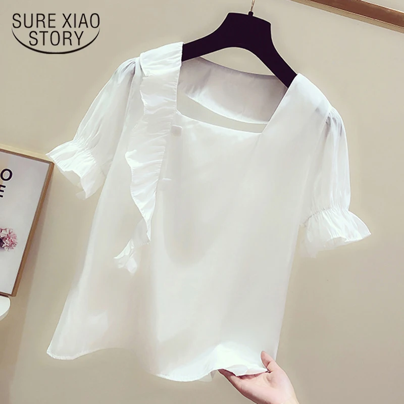 

blusas mujer de moda fashion2019 women shirts chemisier femme short sleeve Flare Sleeve solid shirts dames blouse zomer 5165 50