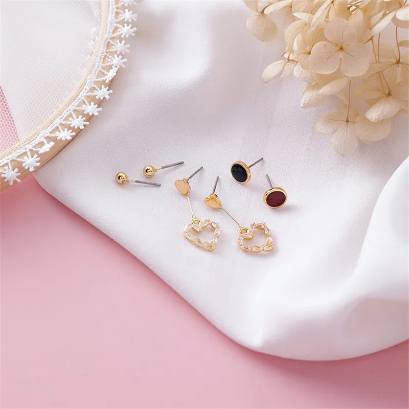 Heart Design Высококачественные серьги-гвоздики, корейские серьги, 6 шт., женские серьги-обручи в форме сердца, модные ювелирные изделия для девочек - Окраска металла: Heart Design