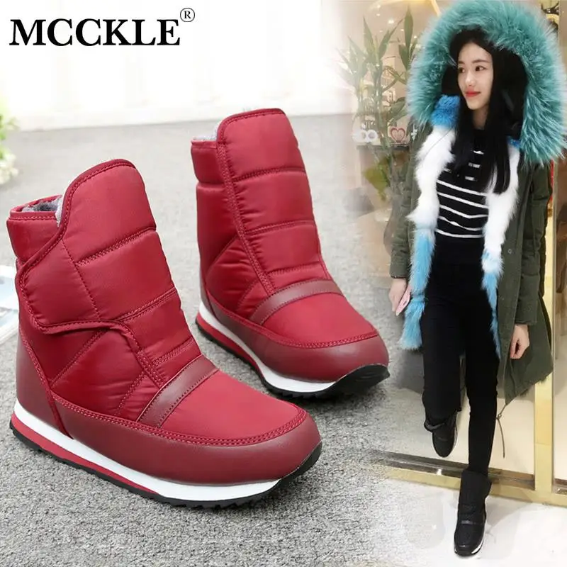 MCCKLE/теплые зимние женские ботинки Для женщин короткие плюшевые ботинки на платформе женские крюк с карабином петля дамские ботильоны; женская обувь; Новинка
