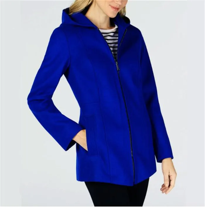 Женские шерстяные куртки, весна-осень, новое повседневное модное пальто средней длины, одноцветная простая шерстяная приталенная куртка с капюшоном, верхняя одежда