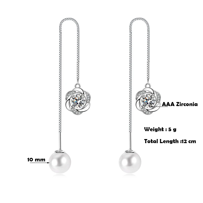 Luxury Women's Swirl Drop Earrings Crystal Pearl Cubic Zircon Stone Long Pendant Eddy Dangle Earring For Lady Girls - Image 2