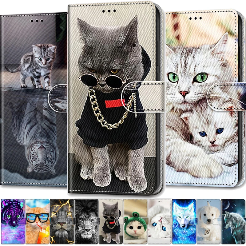 Cool Animals Case For Honor 8A Flip Leather Honor8A 8S Prime 2020 8X 8 Lite Wallet Cover Lion Bear Wolf Cats Dogs Capa | Мобильные