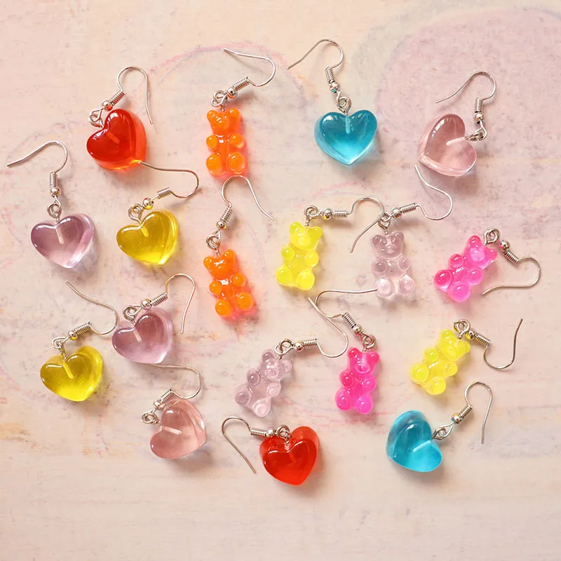 

Personality Creative Resin Cartoon Gummy Bear Japan/Korean Style Cute Temperament Funny Drop Earrings For Women Girls Jewelry