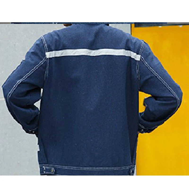 Новые комбинезоны Мужская и Женская рабочая одежда Пыленепроницаемая огнестойкая одежда куртка+ брюки джинсовая одежда для сварки огнестойкая одежда M-4XL