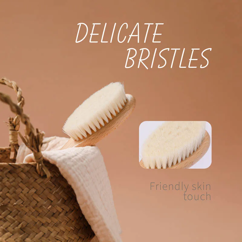 Custom Baby Hair Comb Wooden Handle Natural Soft Wool Brush Infant Boys Girls Shower Soft Wool Hair Brush Newborn Massage Comb hair comb hair brush comb