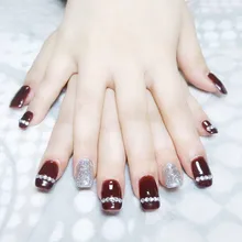 144-серебряный бриллиант красный прыжок элегантное вино квадратная голова красивые поддельные ногти конечный продукт одежда маникюр