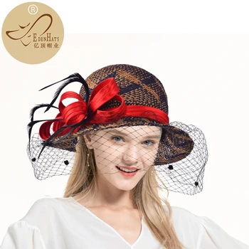

Ladies Seagrass Cloche Hat Sinamay Rosette & Leaf Trim Beach Hat Sun Hat S10-4445