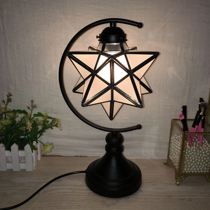 Frosted stars ZISIZ светодиодная стеклянная Алмазная звезда из кованого железа современная настольная лампа для зала спальни прикроватная лампа для ресторана, кабинета, офиса, украшения для дома - Цвет корпуса: Frosted stars