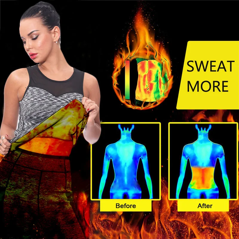 NINGMI Gym Shirt + Slimming Pant Sport Set Women Neoprene Sauna Suit Body Shaper Control Panties Running Vest Slim Waist Trainer