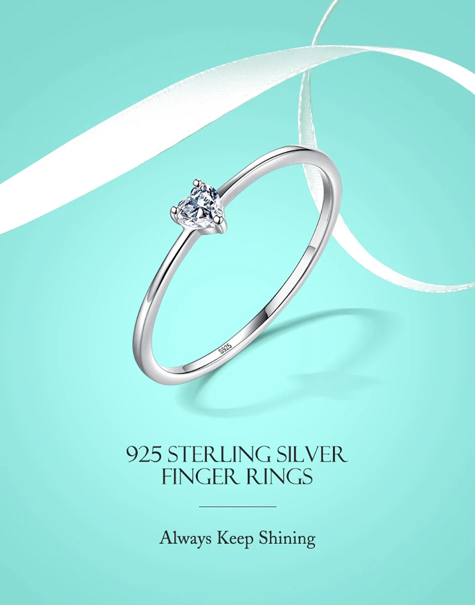 Подлинное 925 пробы Серебряное простое кольцо на палец в форме сердца с кристаллами CZ Love Promise обручальные кольца для женщин оригинальные ювелирные изделия