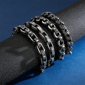 

Punk 23cm Long Skull Bracelets For Men Stainless Steel Multi Skeleton Charm Link Chain Brecelets Male Gothic Jewelry 2019
