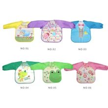 Детские нагрудники из водонепроницаемого материала с рисунком медведя из мультфильма; милые детские слюнявчики унисекс с длинными рукавами для новорожденных; детские слюнявчики для самостоятельного кормления