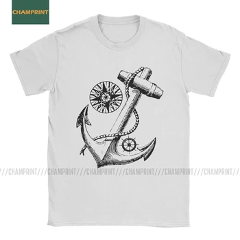 

Men T-Shirts Vintage Nautical Anchor Sailing Pure Cotton Tees Short Sleeve Sea Boat Sail Water Sailboat Yacht T Shirts 6XL