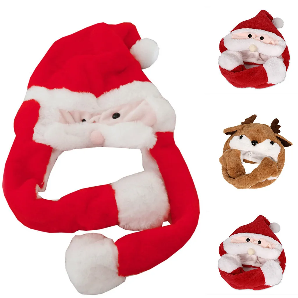 Christmas Cute Animal Ear Hat Cap Men And Women Plush Embroidery Rabbit Ear Hat Wrap Warm Flash Cap Party Stage Performance Gift