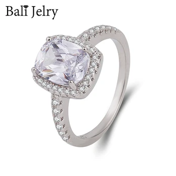 

BaliJelry Charm Rings 925 Silver Jewelry Rectangle Zircon Gemstone Ring for Women Wedding Engagement Party Accessories Wholesale