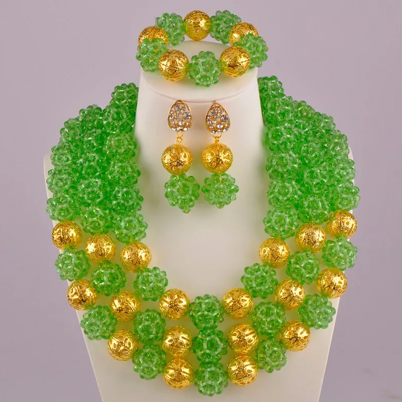 Pale Green Красный хрустальный шар бисерное нигерийское ожерелье хрустальные африканские бусы Набор украшений для женщин - Окраска металла: Pale Green