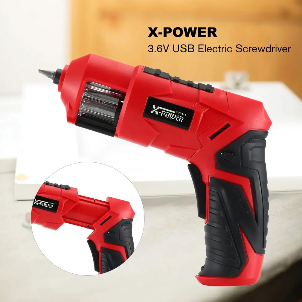 X-power 6V Cordless Electric Screwdriver Bits kit with LED Lighting Wireless Screw Power Driver Drill Power Tools