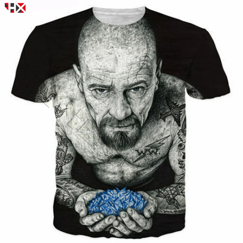 Новые мужские и женские винтажные черные футболки, ломающиеся Bad Heisenberg, футболка с 3D принтом, забавные мужские футболки с татуировкой, Повседневная футболка X388