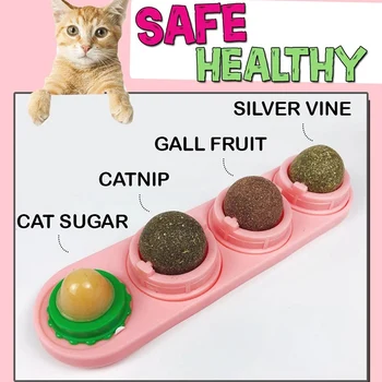 

Hot Rotation Cat Catnip Ball Set Rotating Healthy Cat Snacks Teeth Cleaning Toys D6