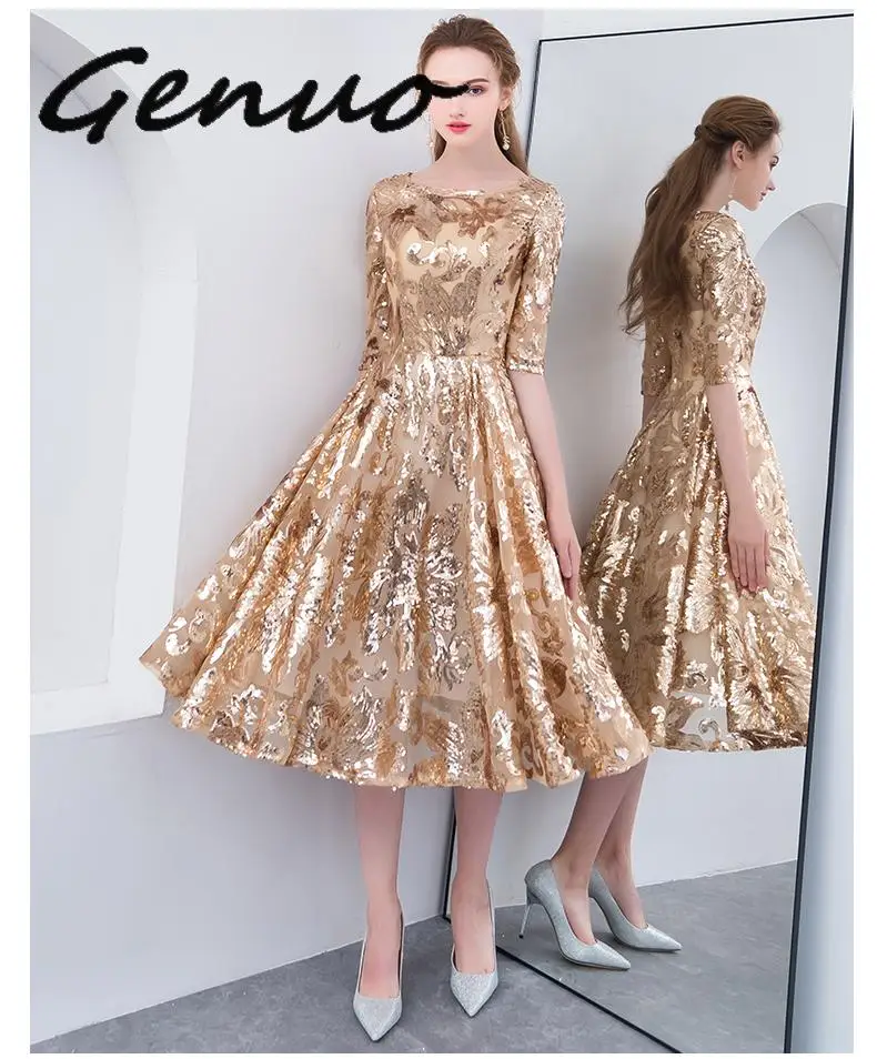 Robe De Soiree Золотое вечернее платье элегантные с коротким рукавом на молнии вечерние платья из тюля с блестками
