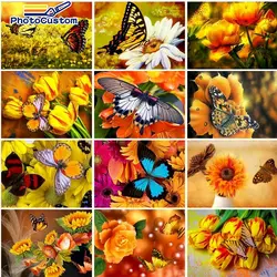 Peinture de fleurs et papillons avec numéros, photos d'animaux peintes à la main par numéros, décoration murale, art 