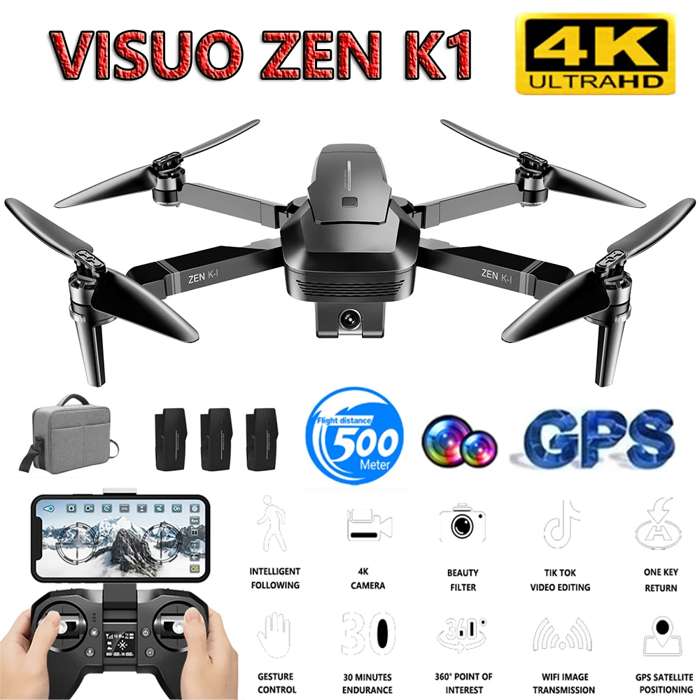 

VISUO ZEN K1 GPS Brushless RC Drone with 4K Dual Camera Beauty Filter 5G WIFI Optiacal Flow RC Quadcopter 30Mins Flying Time Toy