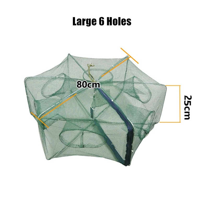 6/8/12/16 отверстий автоматическая складная рыболовная сетка клетка для креветок нейлон нейлоновая клетка для ловли крабов рыба Накидная рыболовная сеть литой складной рыболовные снасти - Цвет: A Large 6 Holes
