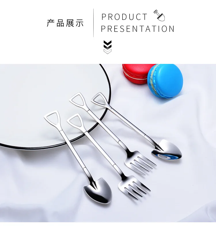 304 Stainless Steel Spade Fork Spoon Cutlery Coffee Spoon Children Spoon Small Creative Cute Customizable Gift