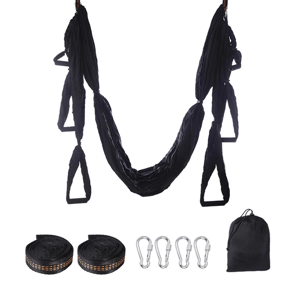 Anti-Gravity Yoga Hammock Home Gym Hanging Belt Fitness Swing Strap Set ASD88 - Цвет: Черный