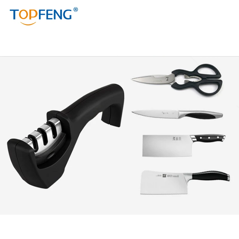 TOPFENG бытовая точилка три в одном, кухонный инструмент для быстрой заточки, кухонная трехступенчатая быстрая точилка, ручные ножи, точилка