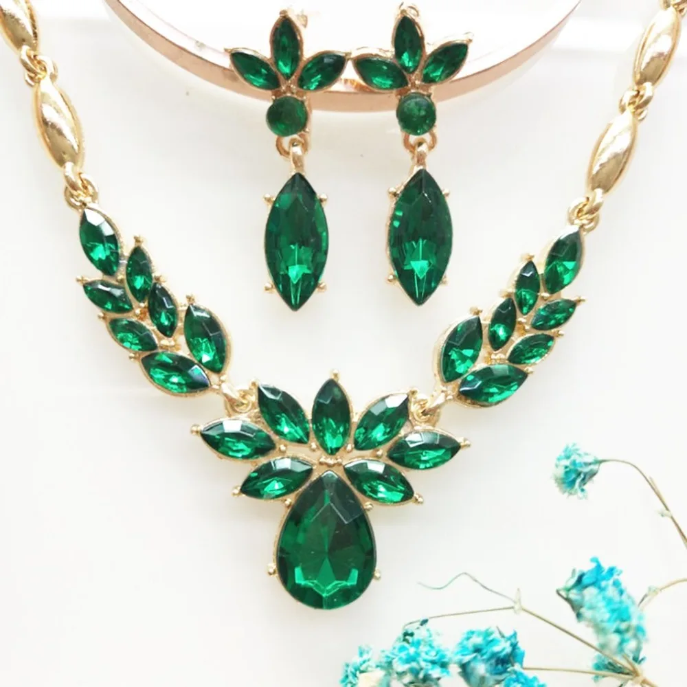 Европейская Американская Мода женщин зеленый каменный цветок ожерелье+ серьги для свадьбы, помолвки лучший подарок collares