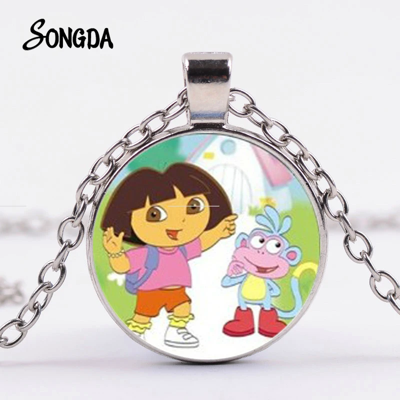 SONGDA Explore ore Dora Classic Аниме Фигурка ожерелье Дора и обезьяна смелая девушка Кристалл Фото Кулон длинная цепочка дети Девушки ювелирные изделия